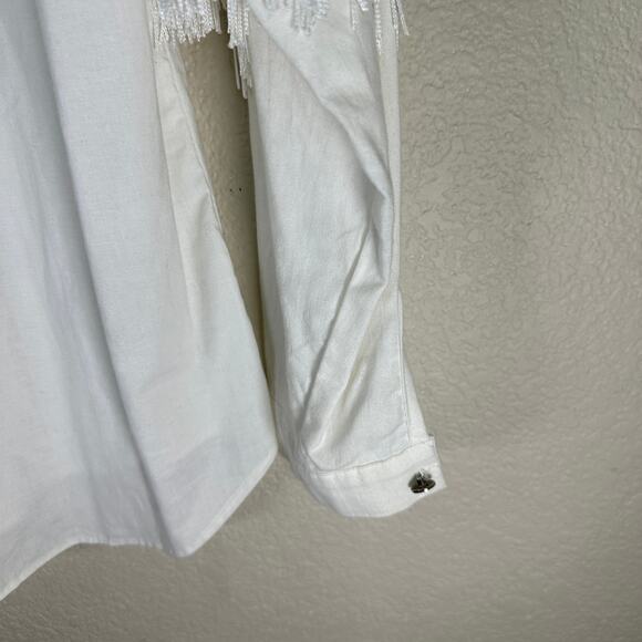 Vintage Western Fringe Lace Shirt Women’s Small White Cowboy Rodeo Blouse - Picture 6 of 6